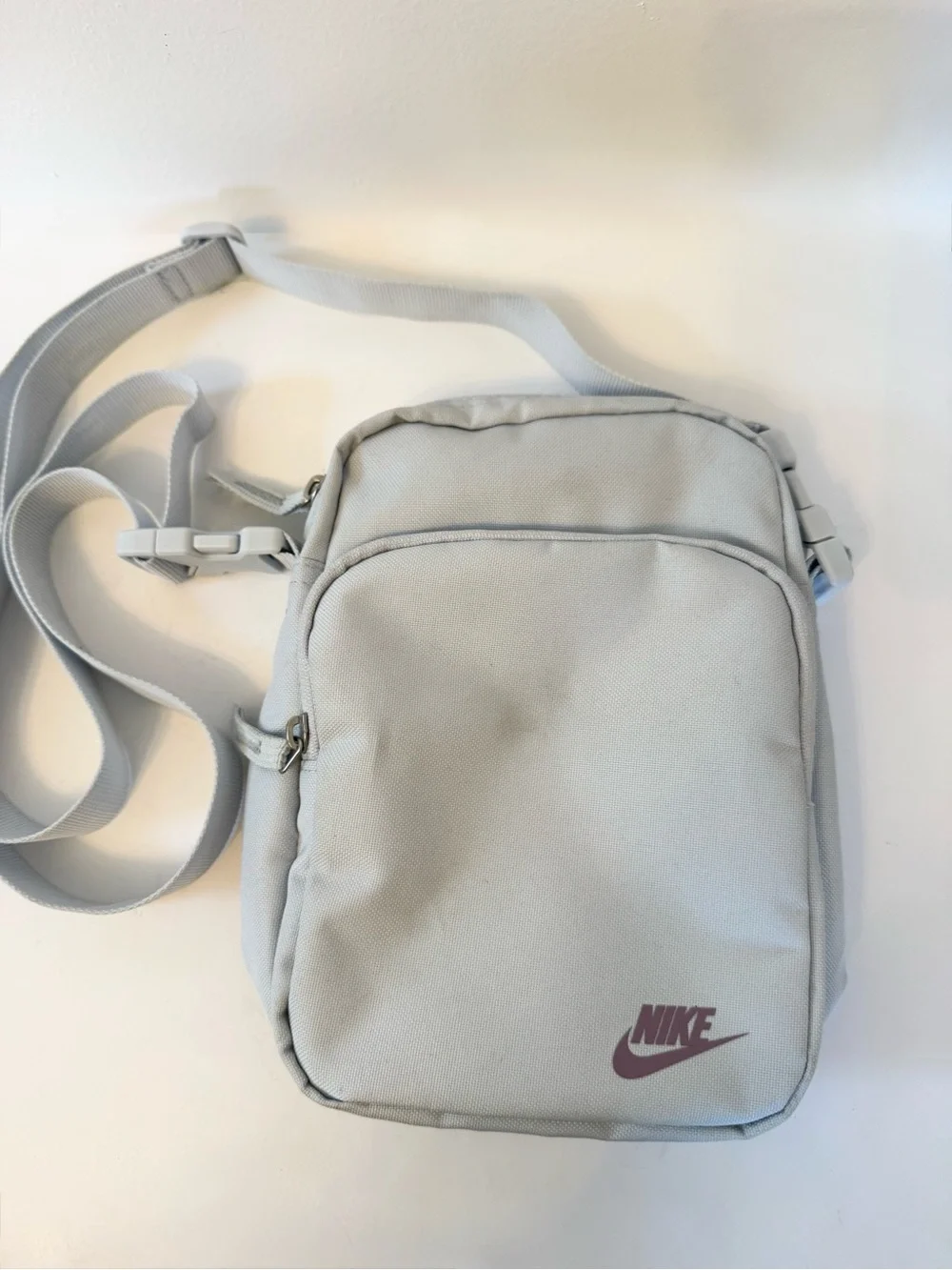 Nike Small Light Blue Crossbody Bag with Purple Logo